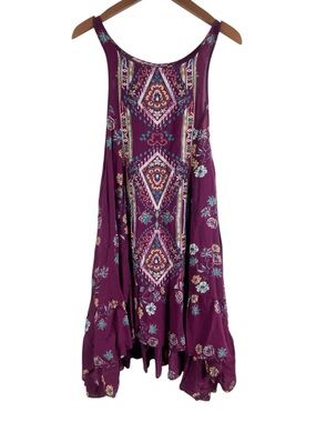 Free People Intimately Purple Floral Boho Swing Dress Size Small
